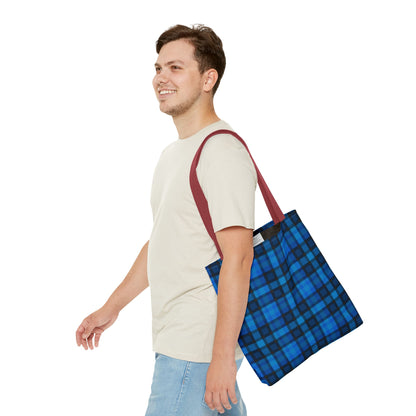 Blue Plaid Tote Bag, Gift for Her or Him,