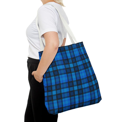 Blue Plaid Tote Bag, Gift for Her or Him,