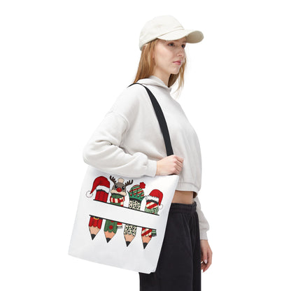 Festive Pencil Reindeer Tote Bag, Holiday Shopping Bag, Christmas Gift Tote, Teacher Appreciation, Winter Decor, Eco-Friendly Bag