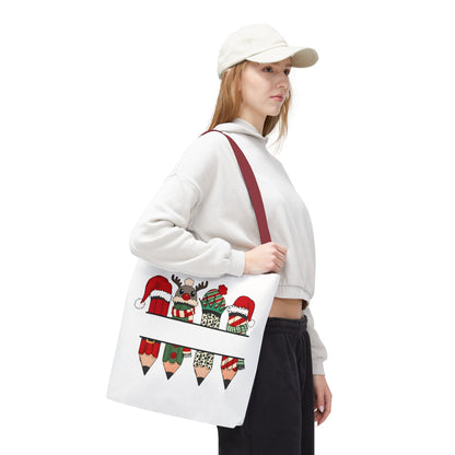 Festive Pencil Reindeer Tote Bag, Holiday Shopping Bag, Christmas Gift Tote, Teacher Appreciation, Winter Decor, Eco-Friendly Bag