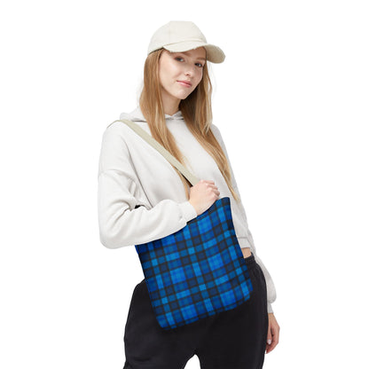 Blue Plaid Tote Bag, Gift for Her or Him,