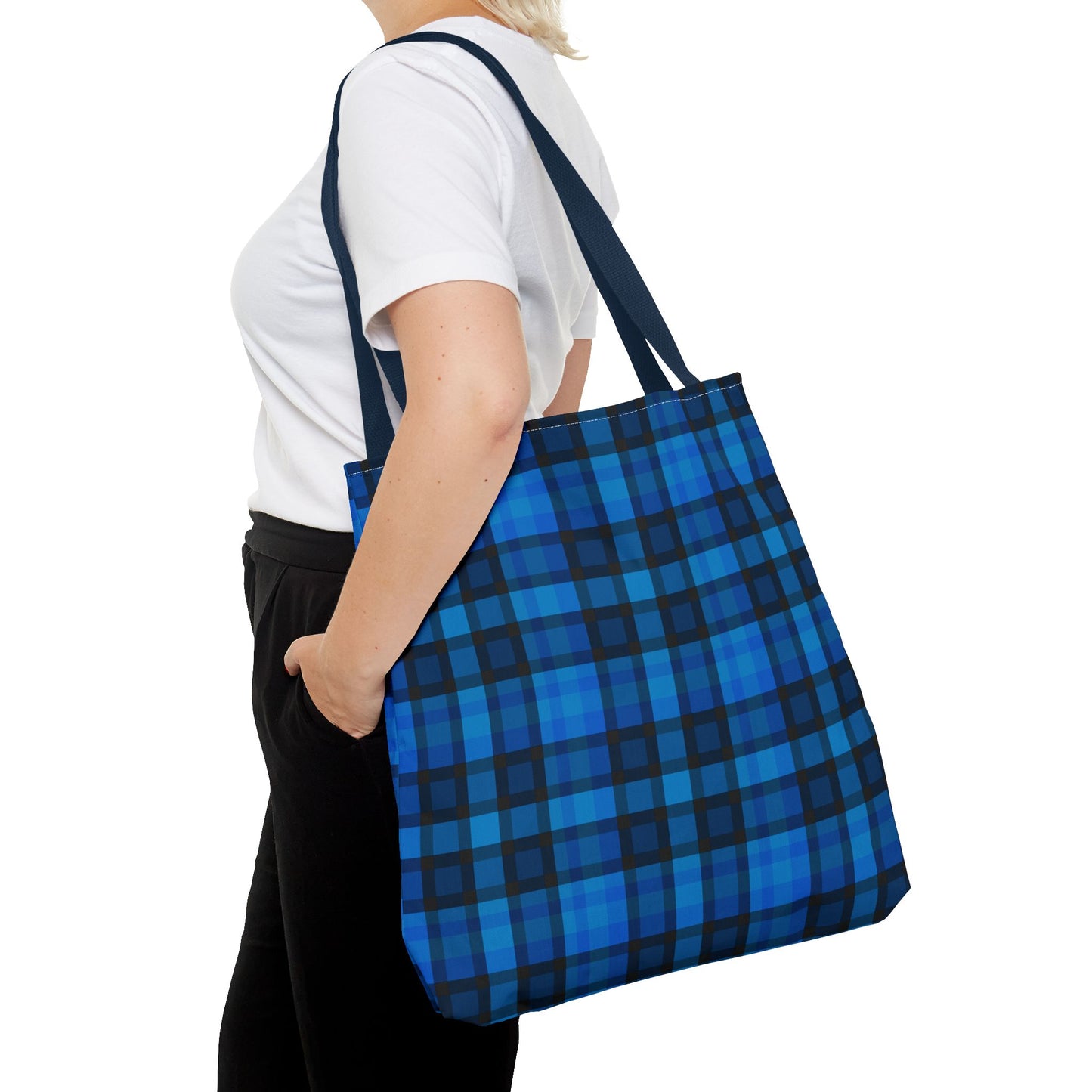 Blue Plaid Tote Bag, Gift for Her or Him,