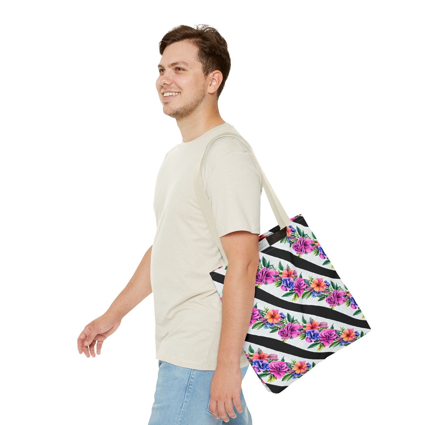 Floral Stripe Tote Bag,