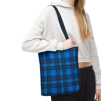 Blue Plaid Tote Bag, Gift for Her or Him,