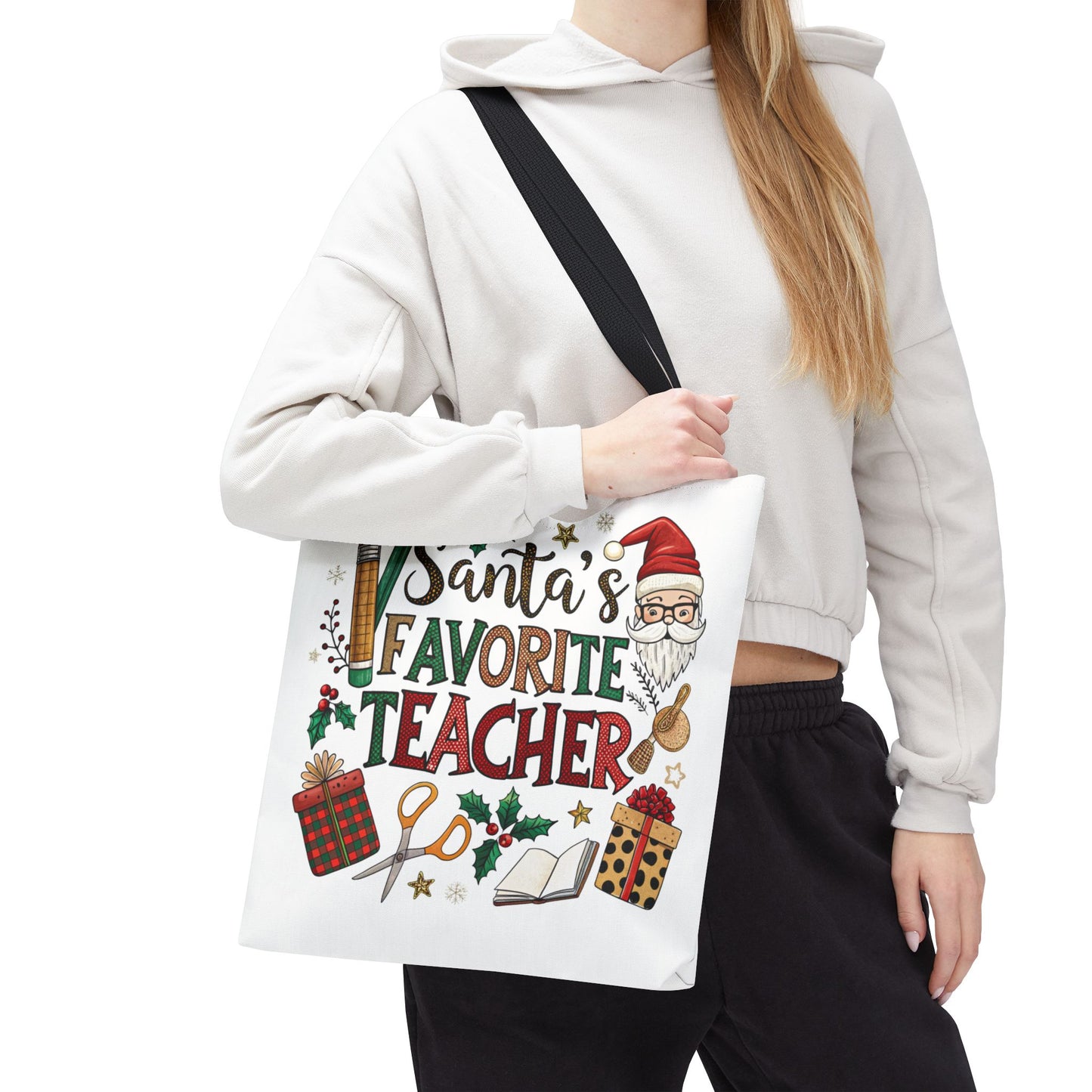 Santa's Favorite Teacher Tote Bag, Christmas Gift, Teacher Appreciation