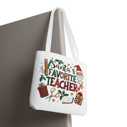 Santa's Favorite Teacher Tote Bag, Christmas Gift, Teacher Appreciation