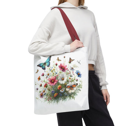 Vibrant Floral Tote Bag, Butterfly Print