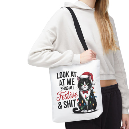 Funny Festive Cat Tote Bag