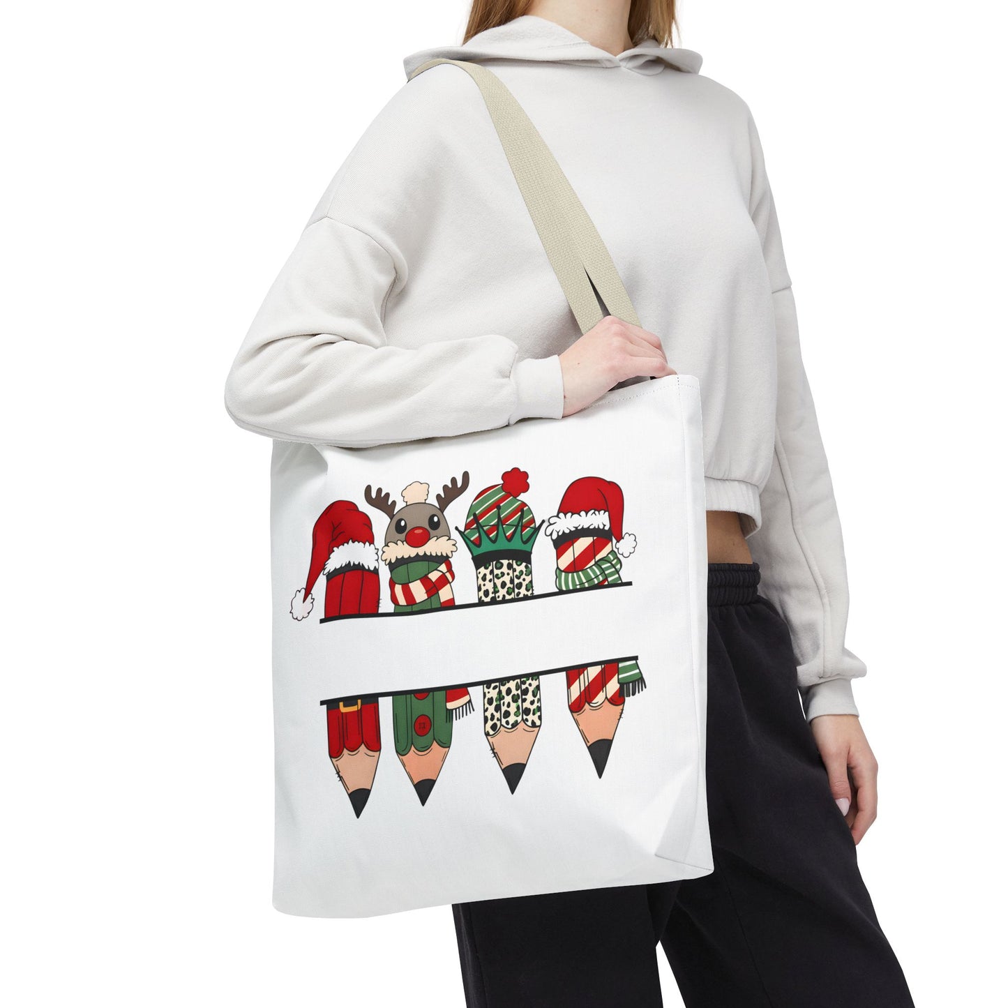 Festive Pencil Reindeer Tote Bag, Holiday Shopping Bag, Christmas Gift Tote, Teacher Appreciation, Winter Decor, Eco-Friendly Bag