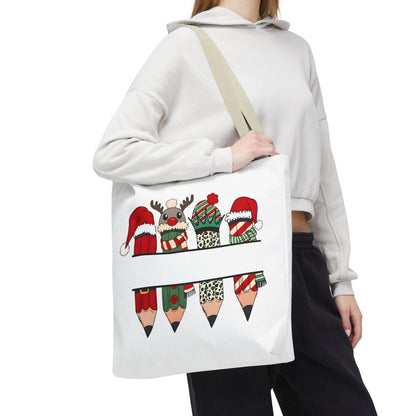 Festive Pencil Reindeer Tote Bag, Holiday Shopping Bag, Christmas Gift Tote, Teacher Appreciation, Winter Decor, Eco-Friendly Bag
