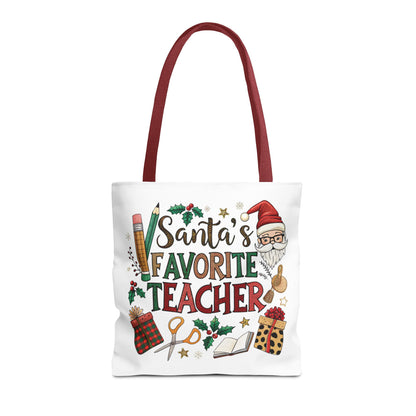 Santa's Favorite Teacher Tote Bag, Christmas Gift, Teacher Appreciation