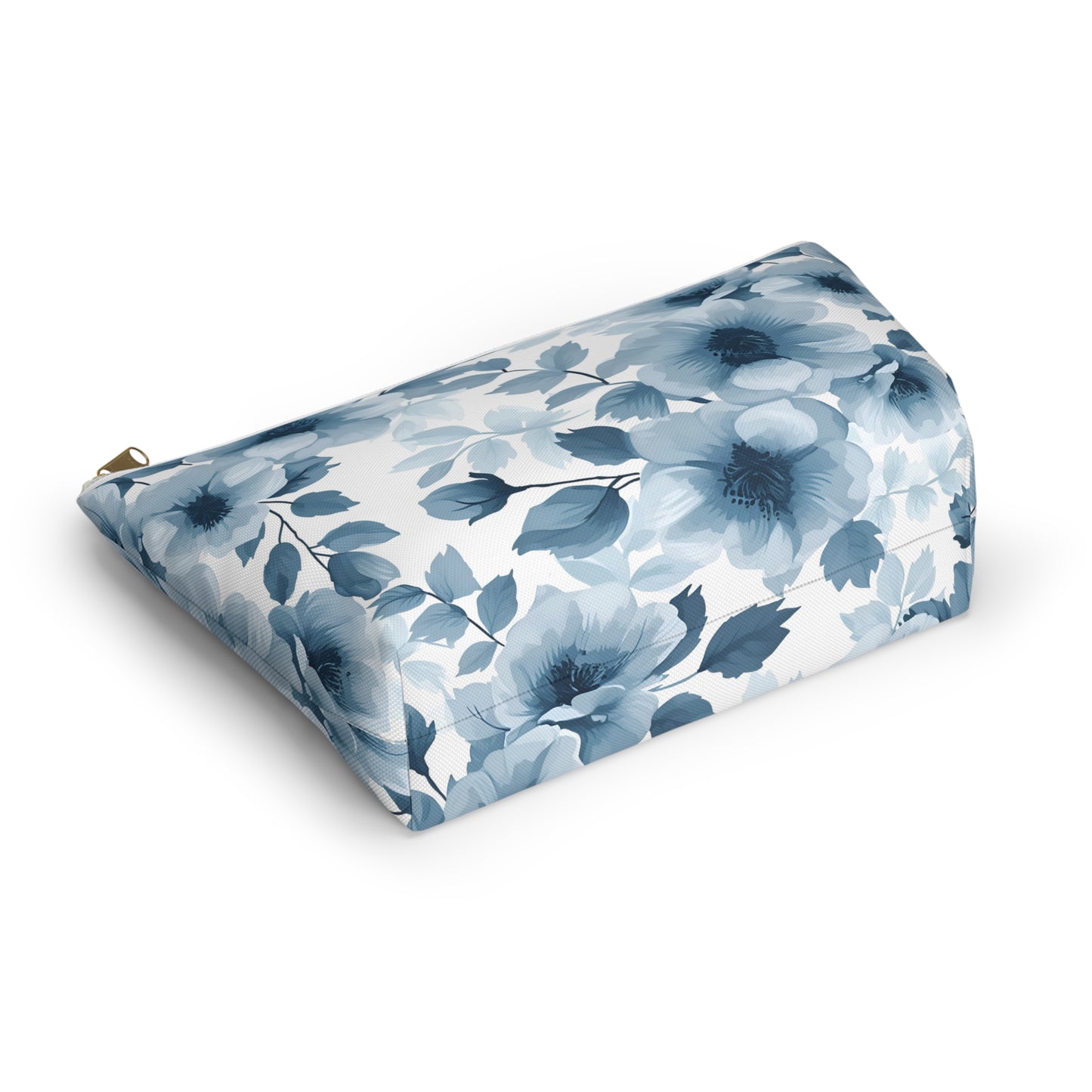 Blue Watercolor Floral Accessory Pouch