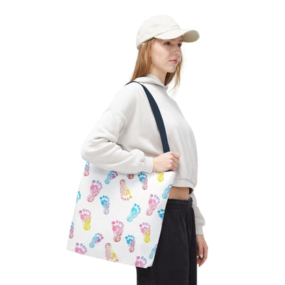 Colorful Baby Footprint Tote Bag,  Gift for New Moms
