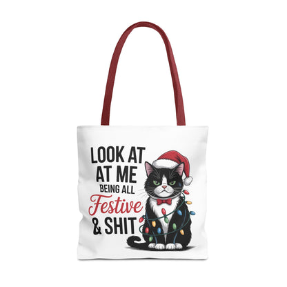 Funny Festive Cat Tote Bag