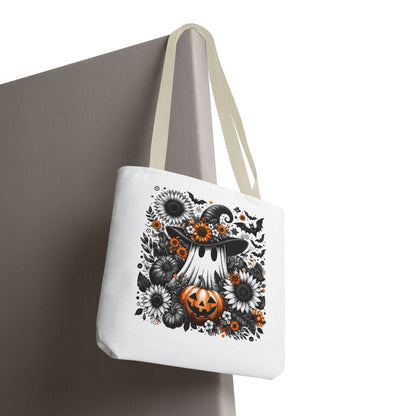 Whimsical Halloween Tote Bag, Pumpkin Ghost Design,