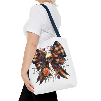 Halloween Skull & Ribbon Tote Bag
