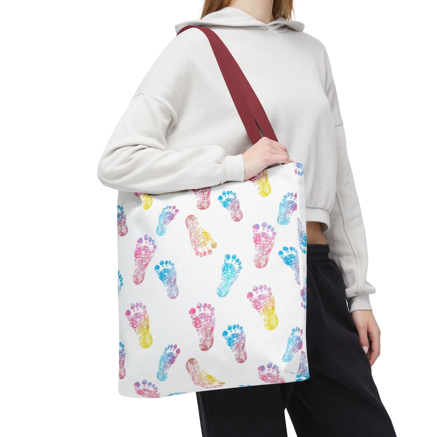 Colorful Baby Footprint Tote Bag,  Gift for New Moms