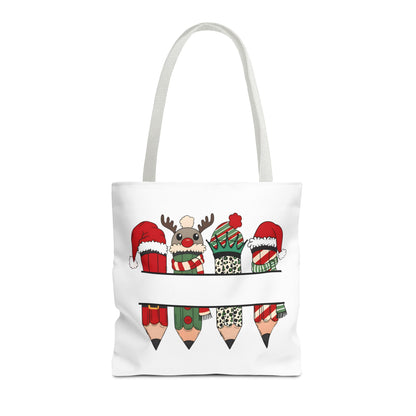 Festive Pencil Reindeer Tote Bag, Holiday Shopping Bag, Christmas Gift Tote, Teacher Appreciation, Winter Decor, Eco-Friendly Bag