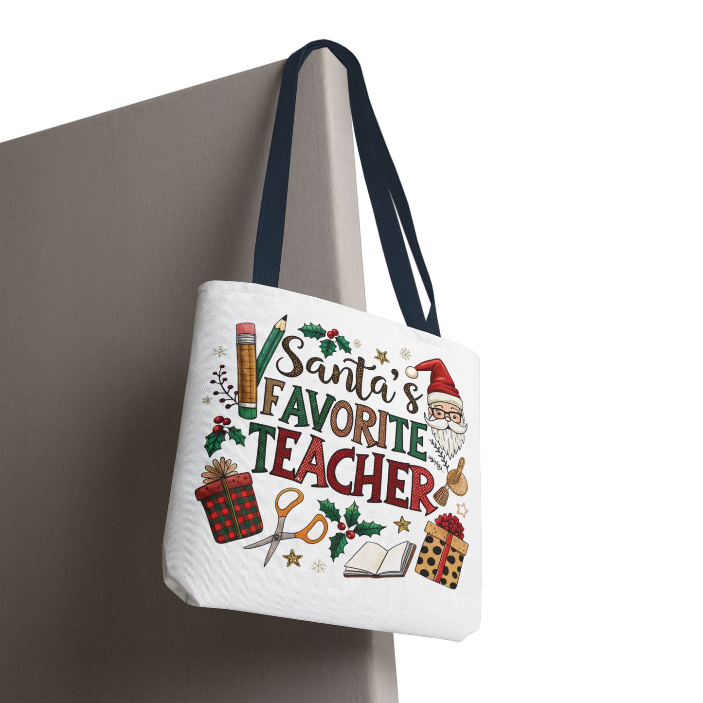 Santa's Favorite Teacher Tote Bag, Christmas Gift, Teacher Appreciation