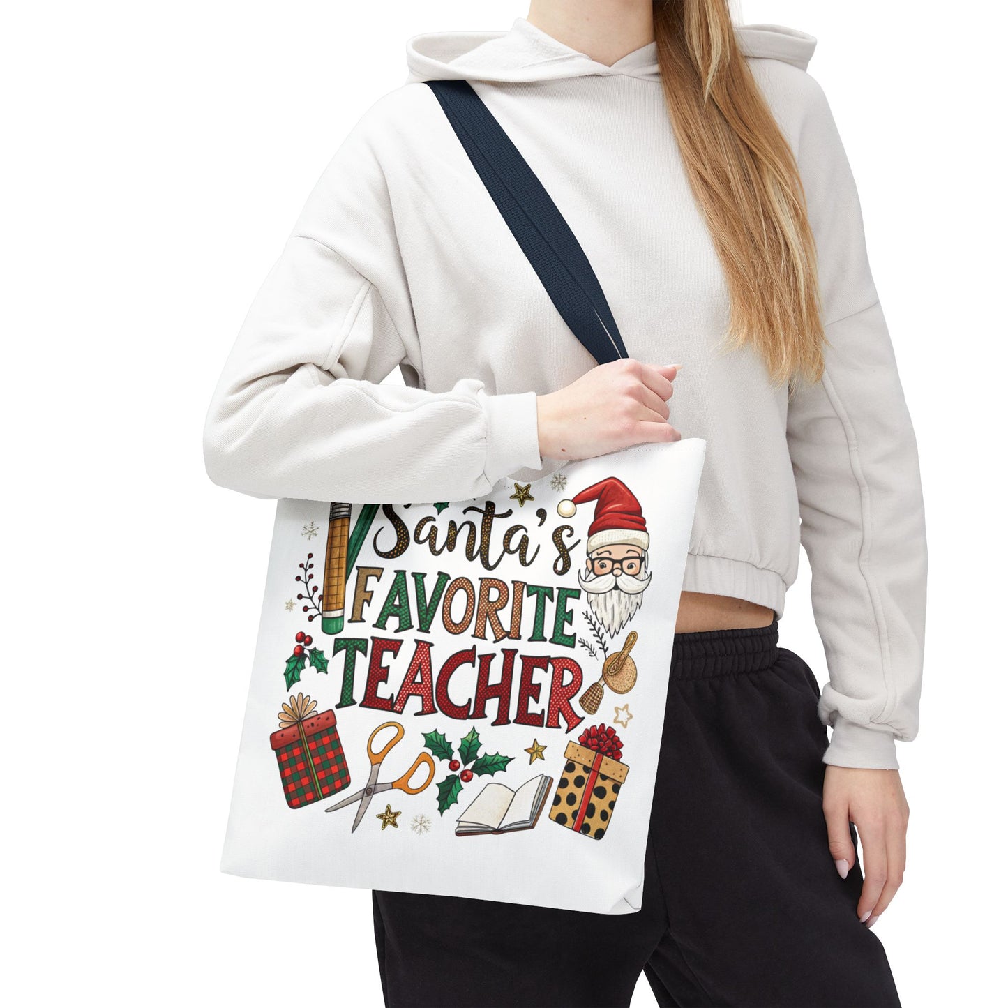 Santa's Favorite Teacher Tote Bag, Christmas Gift, Teacher Appreciation