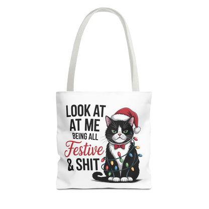 Funny Festive Cat Tote Bag