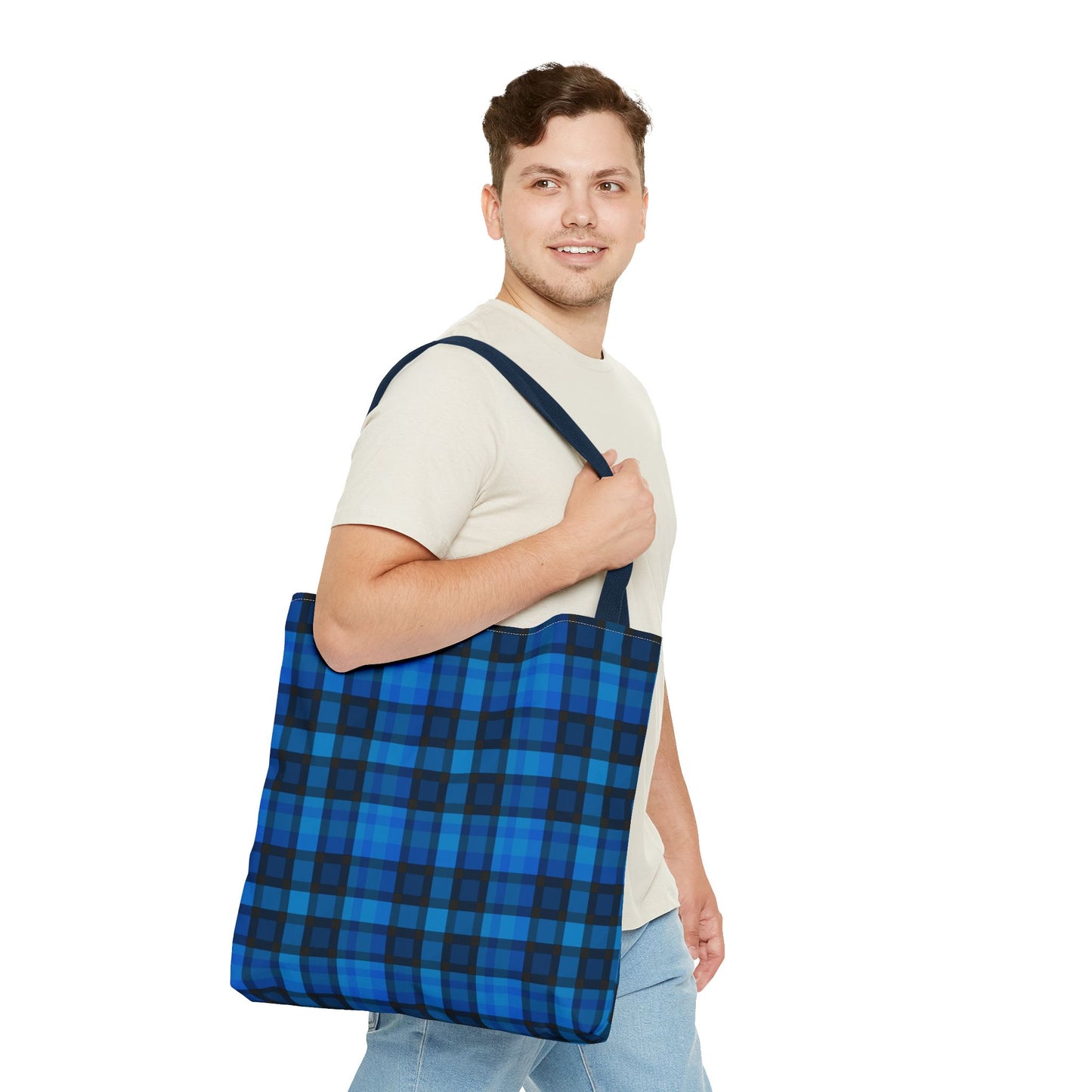 Blue Plaid Tote Bag, Gift for Her or Him,
