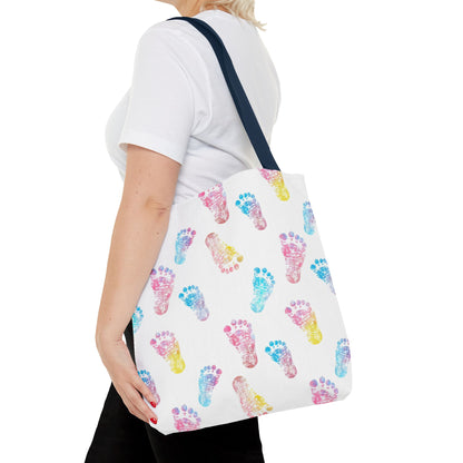 Colorful Baby Footprint Tote Bag,  Gift for New Moms