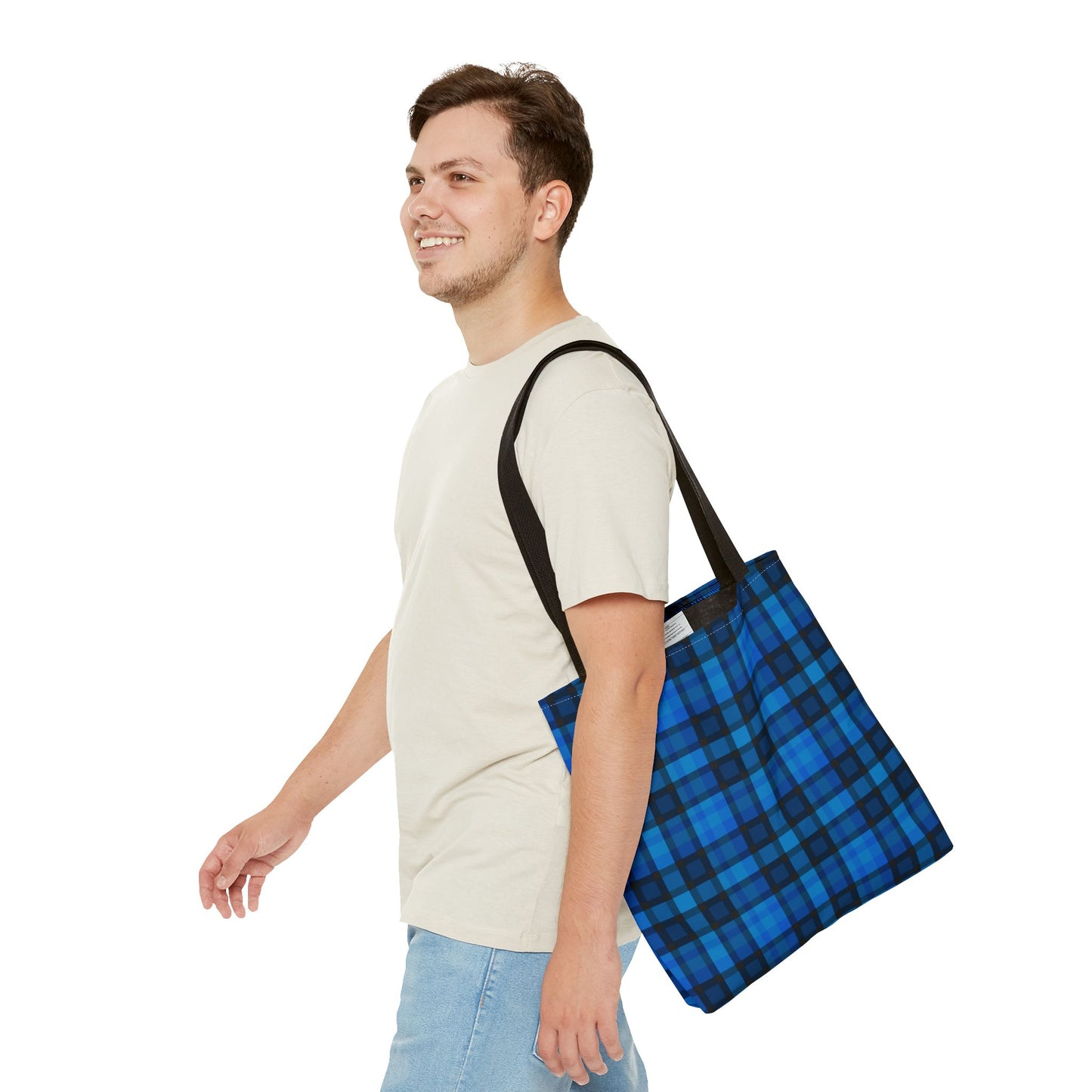 Blue Plaid Tote Bag, Gift for Her or Him,