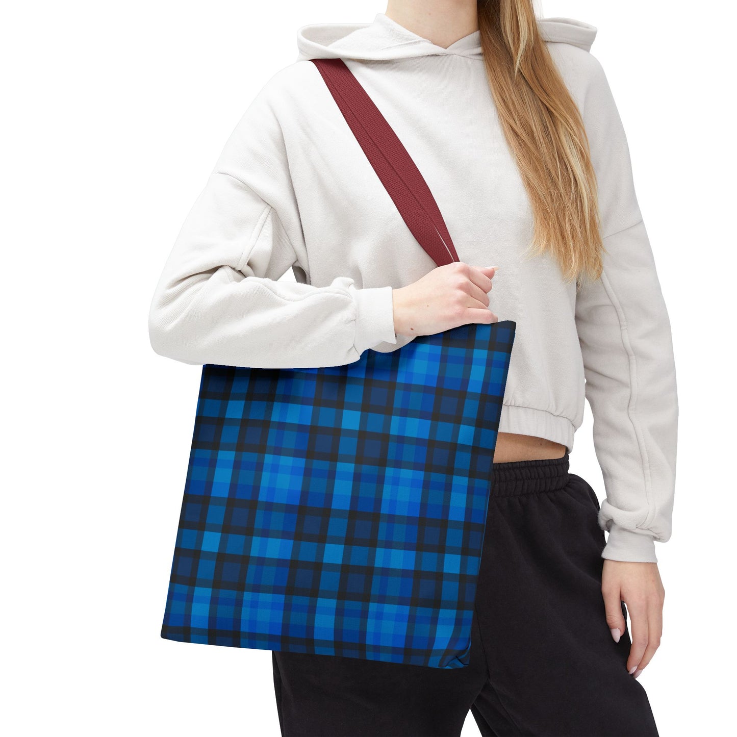 Blue Plaid Tote Bag, Gift for Her or Him,