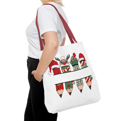Festive Pencil Reindeer Tote Bag, Holiday Shopping Bag, Christmas Gift Tote, Teacher Appreciation, Winter Decor, Eco-Friendly Bag