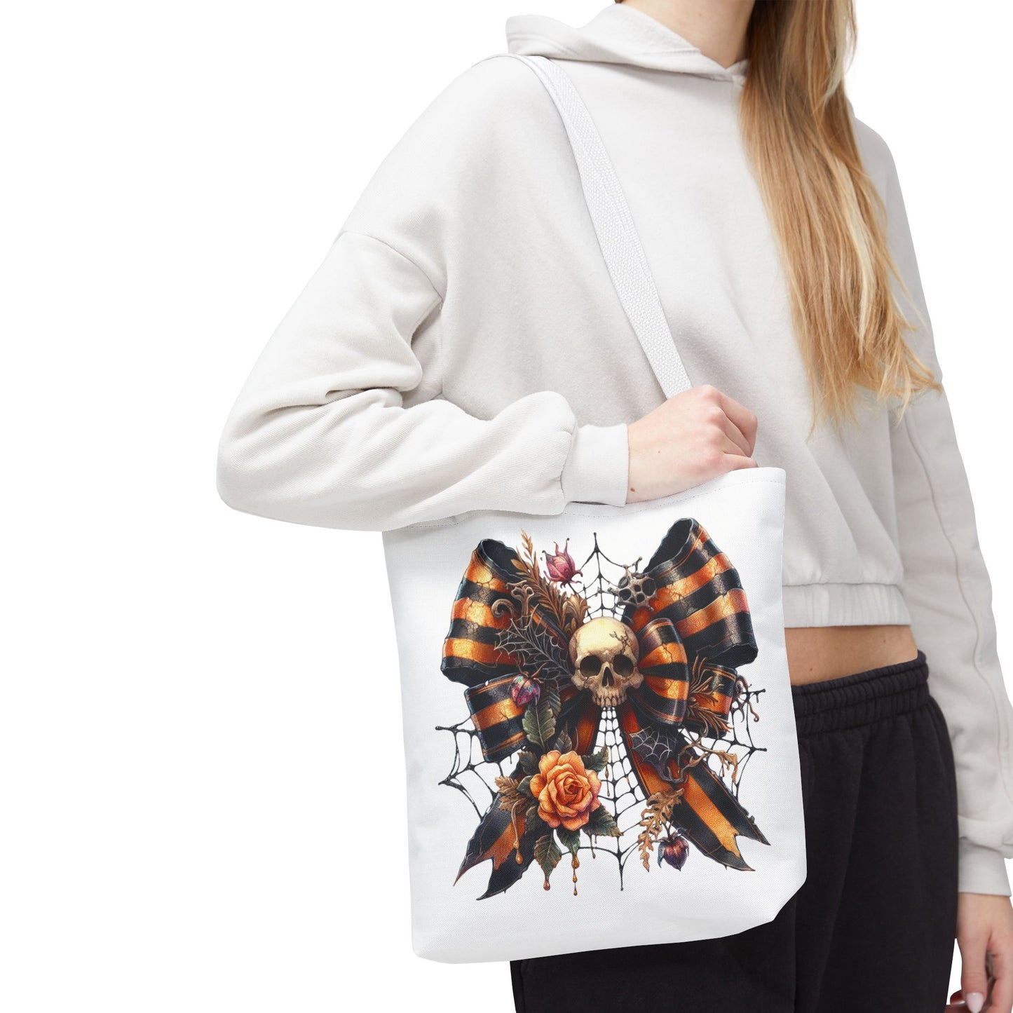 Halloween Skull & Ribbon Tote Bag