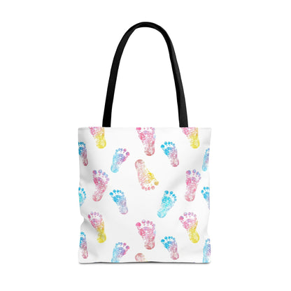 Colorful Baby Footprint Tote Bag,  Gift for New Moms