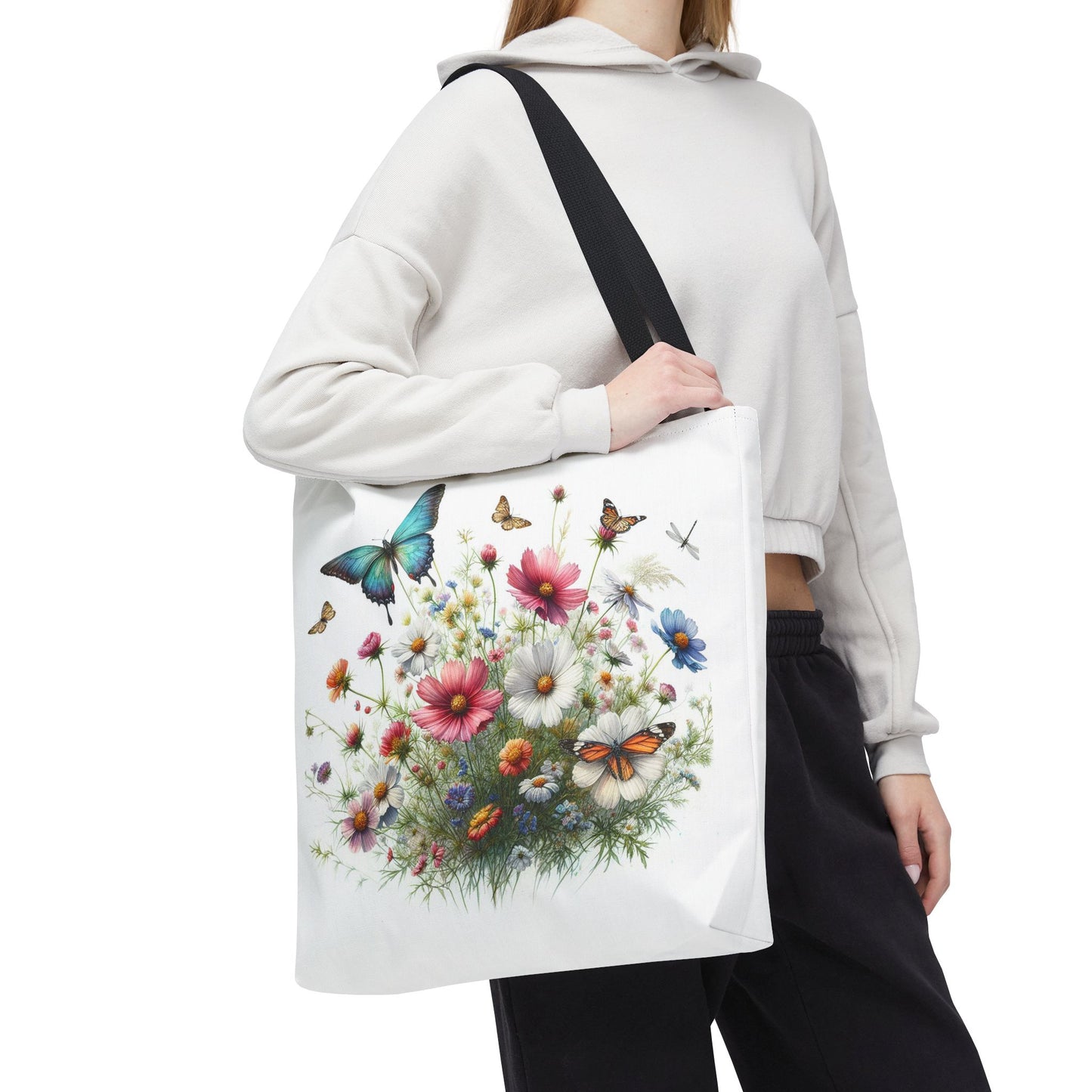 Vibrant Floral Tote Bag, Butterfly Print