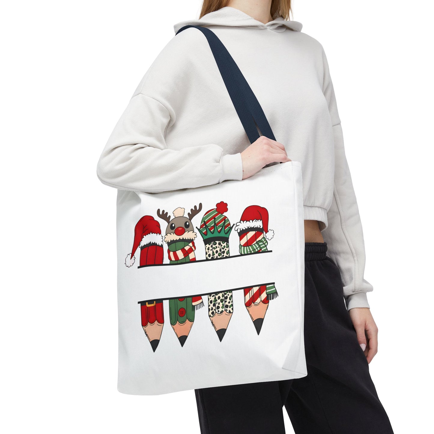 Festive Pencil Reindeer Tote Bag, Holiday Shopping Bag, Christmas Gift Tote, Teacher Appreciation, Winter Decor, Eco-Friendly Bag