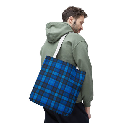 Blue Plaid Tote Bag, Gift for Her or Him,