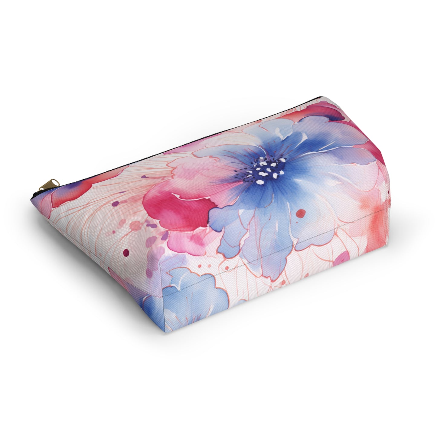 Floral Watercolor Accessory Pouch, Pink & Blue Cosmetic Bag