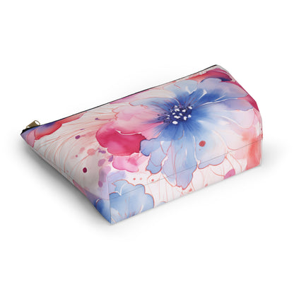Floral Watercolor Accessory Pouch, Pink & Blue Cosmetic Bag