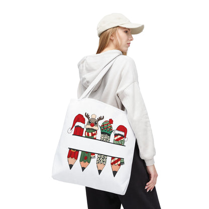 Festive Pencil Reindeer Tote Bag, Holiday Shopping Bag, Christmas Gift Tote, Teacher Appreciation, Winter Decor, Eco-Friendly Bag