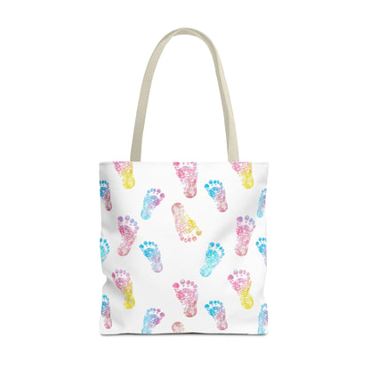 Colorful Baby Footprint Tote Bag,  Gift for New Moms