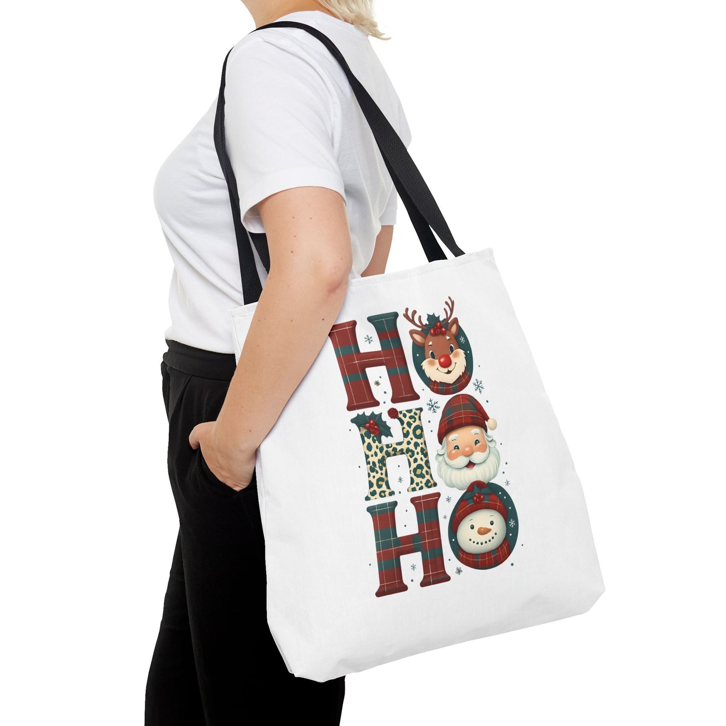 Cute Santa and Reindeer Design Festive Holiday Tote Bag