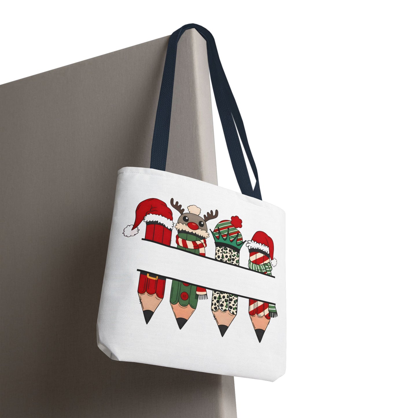 Festive Pencil Reindeer Tote Bag, Holiday Shopping Bag, Christmas Gift Tote, Teacher Appreciation, Winter Decor, Eco-Friendly Bag