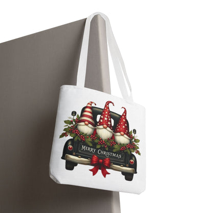 3 Christmas Gnomes in Truck Tote Bag, Fun Holiday Gift