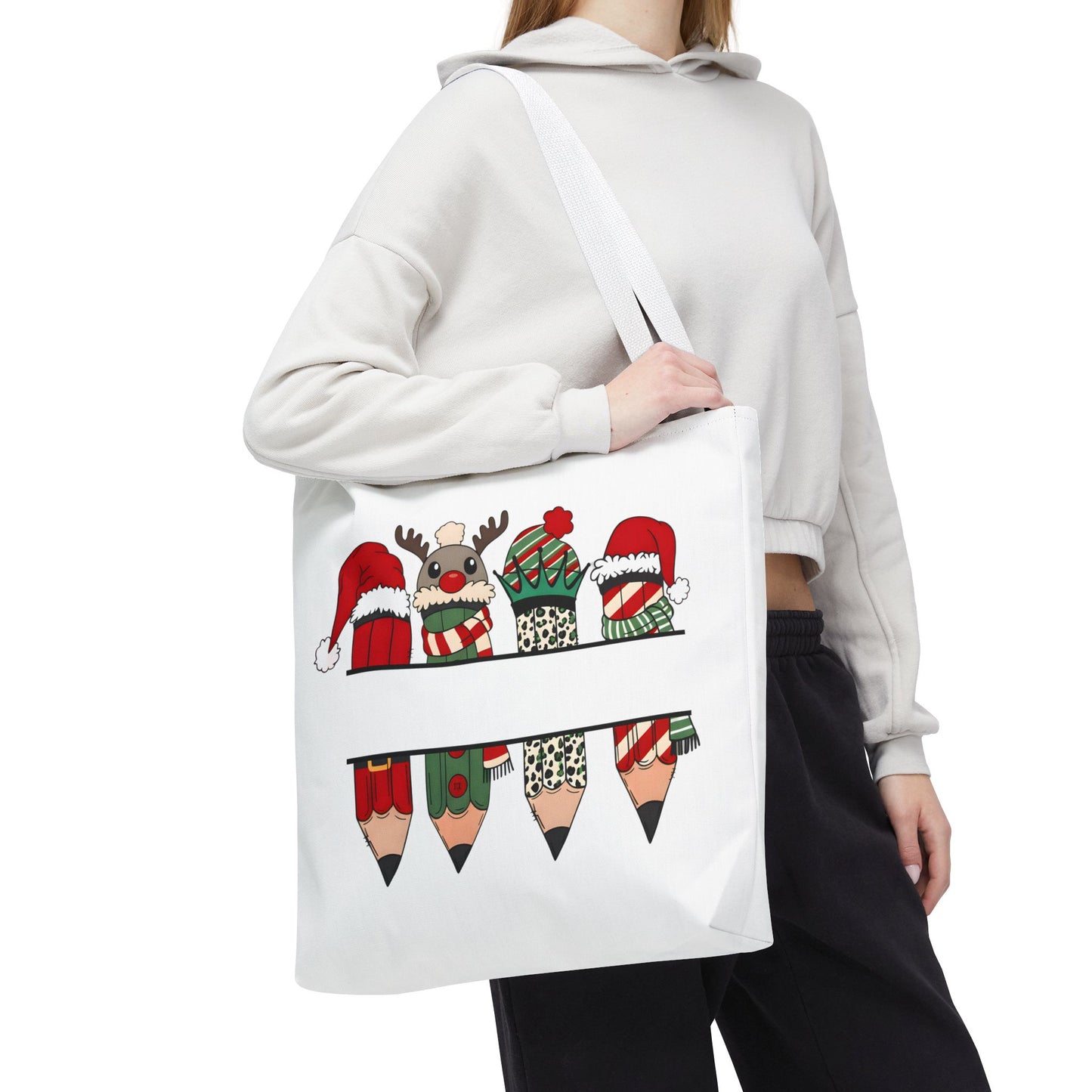 Festive Pencil Reindeer Tote Bag, Holiday Shopping Bag, Christmas Gift Tote, Teacher Appreciation, Winter Decor, Eco-Friendly Bag