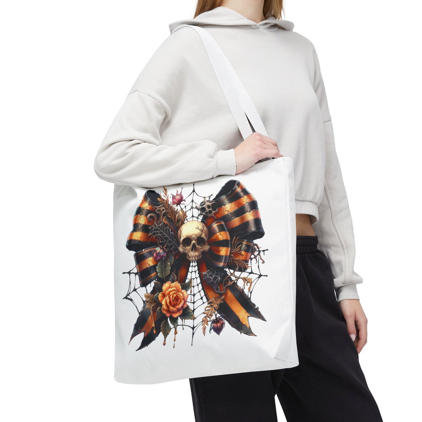 Halloween Skull & Ribbon Tote Bag