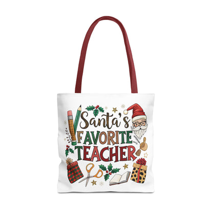 Santa's Favorite Teacher Tote Bag, Christmas Gift, Teacher Appreciation