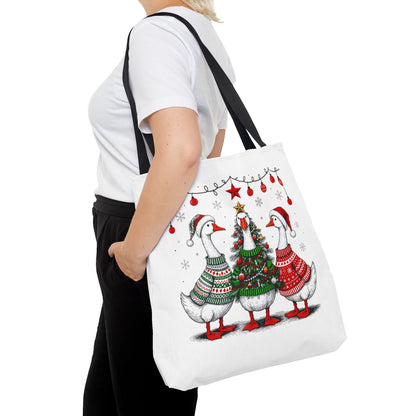 Festive Christmas Geese Tote Bag