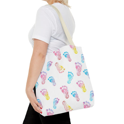 Colorful Baby Footprint Tote Bag,  Gift for New Moms