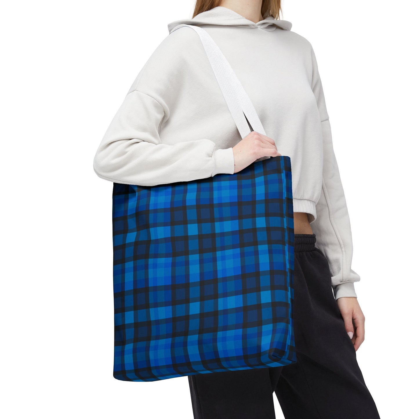 Blue Plaid Tote Bag, Gift for Her or Him,