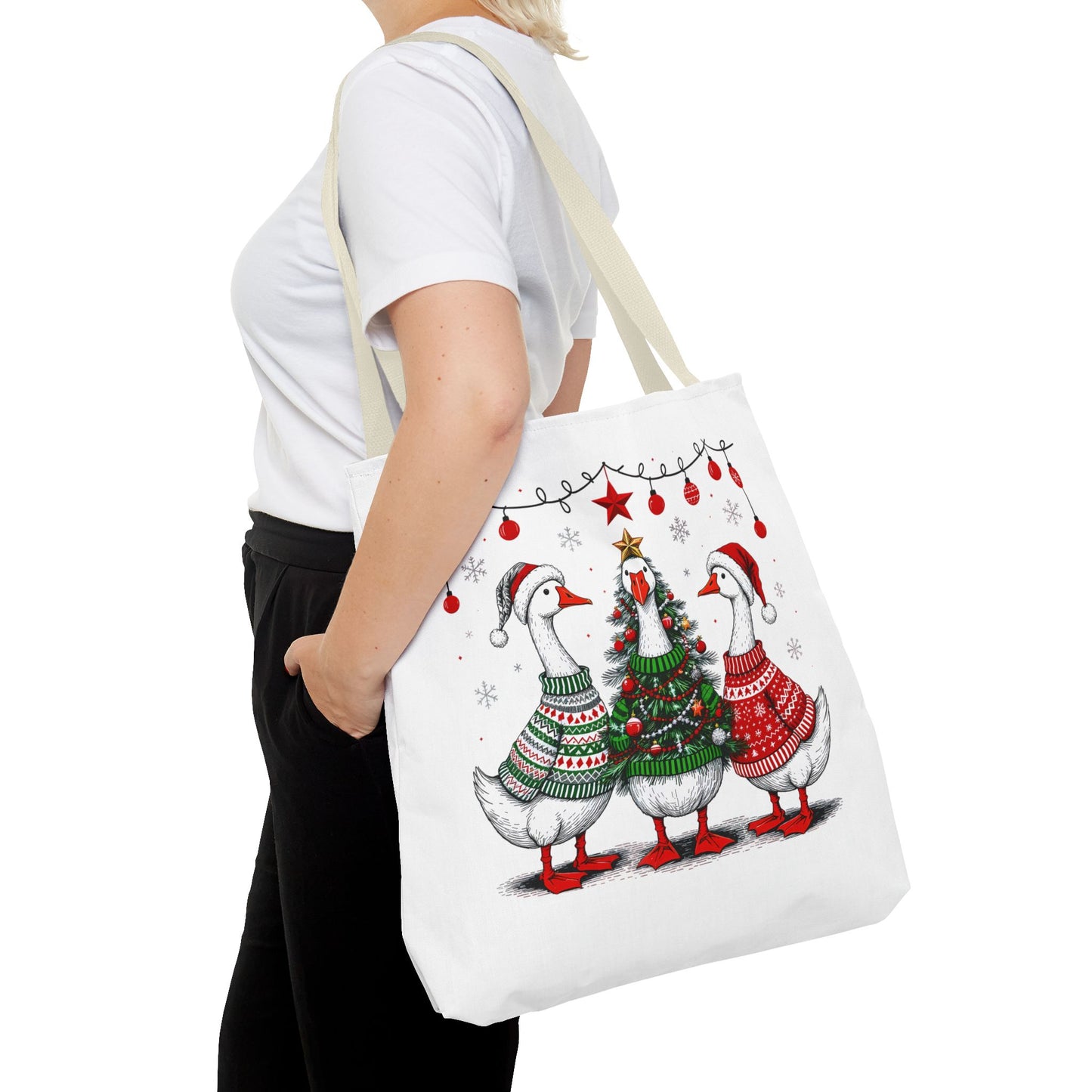 Festive Christmas Geese Tote Bag