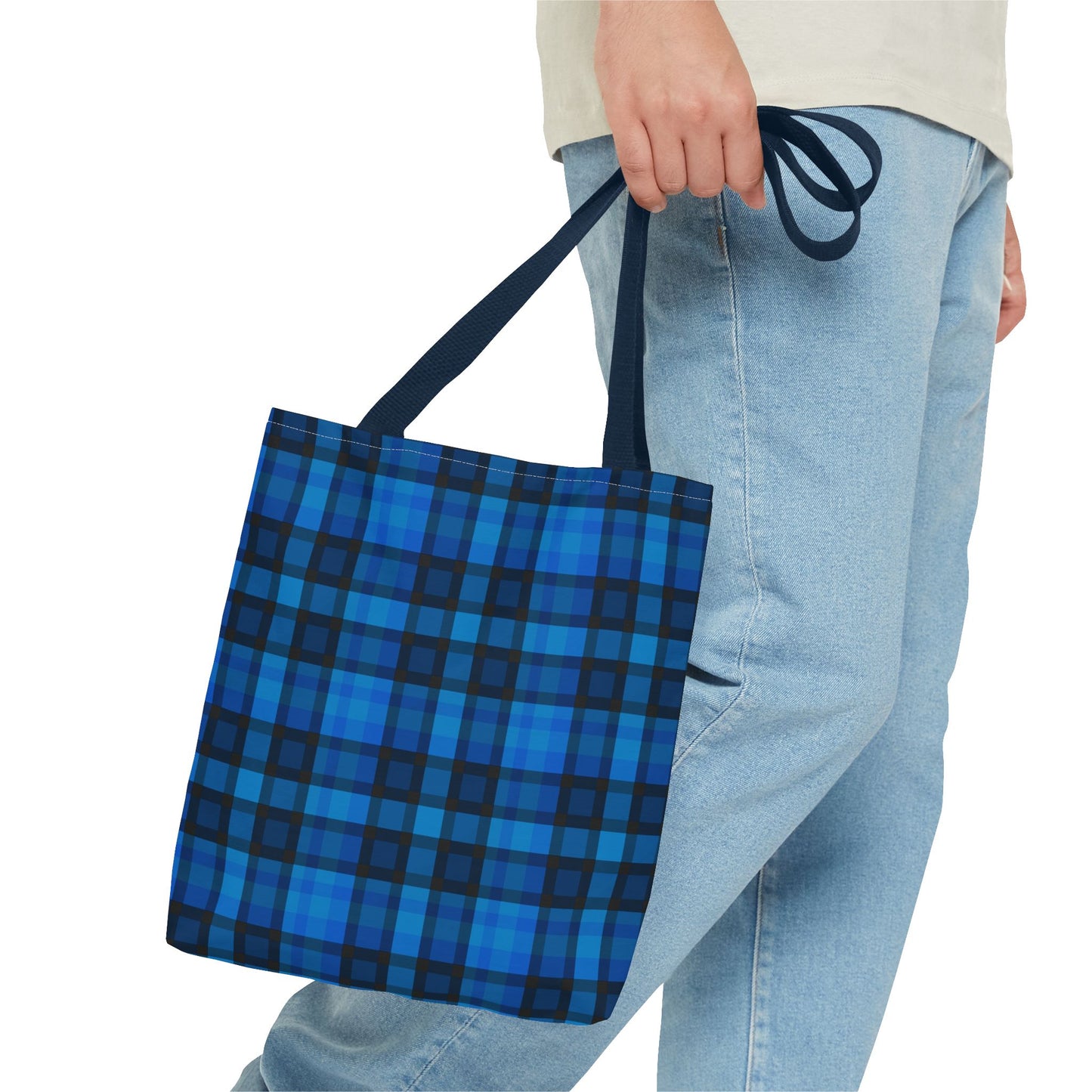 Blue Plaid Tote Bag, Gift for Her or Him,
